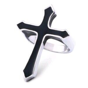 Black Cross Ring 1.7 Cm Stainless Steel